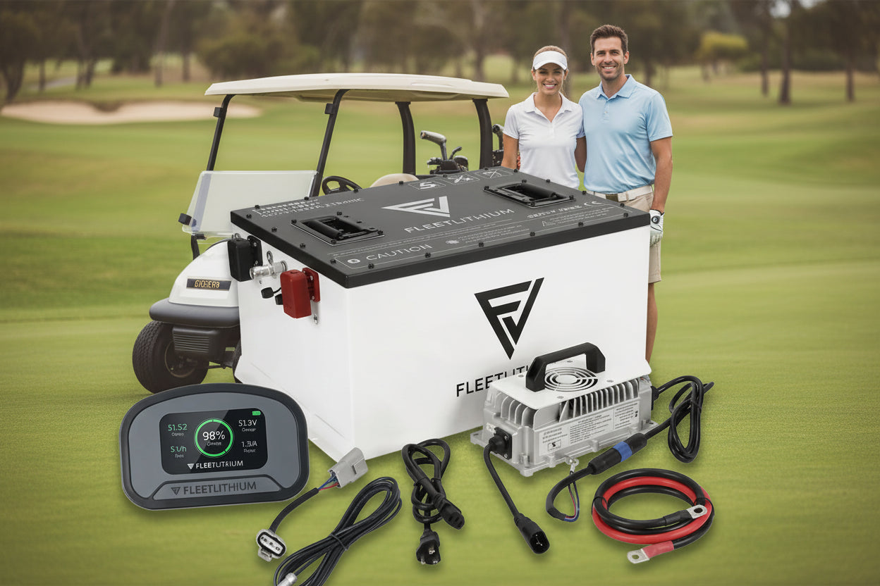 Fleet Lithium 51V 65Ah battery bundle with charger and accessories for 48V golf cart conversion