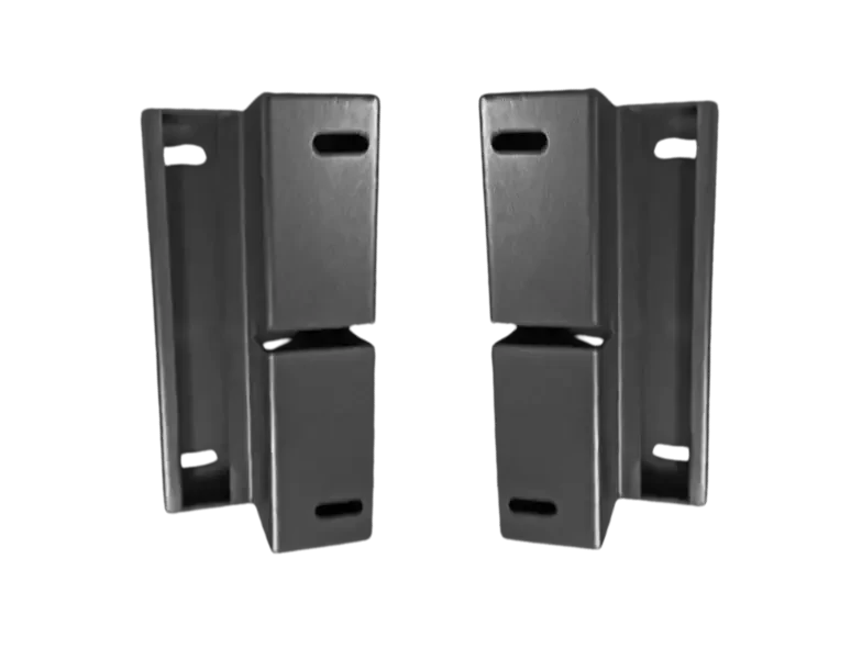 Fleet Lithium Battery Tray Mounting Bracket (2-Pack) shows two dark grey metal brackets with multiple mounting slots, viewed from the front.