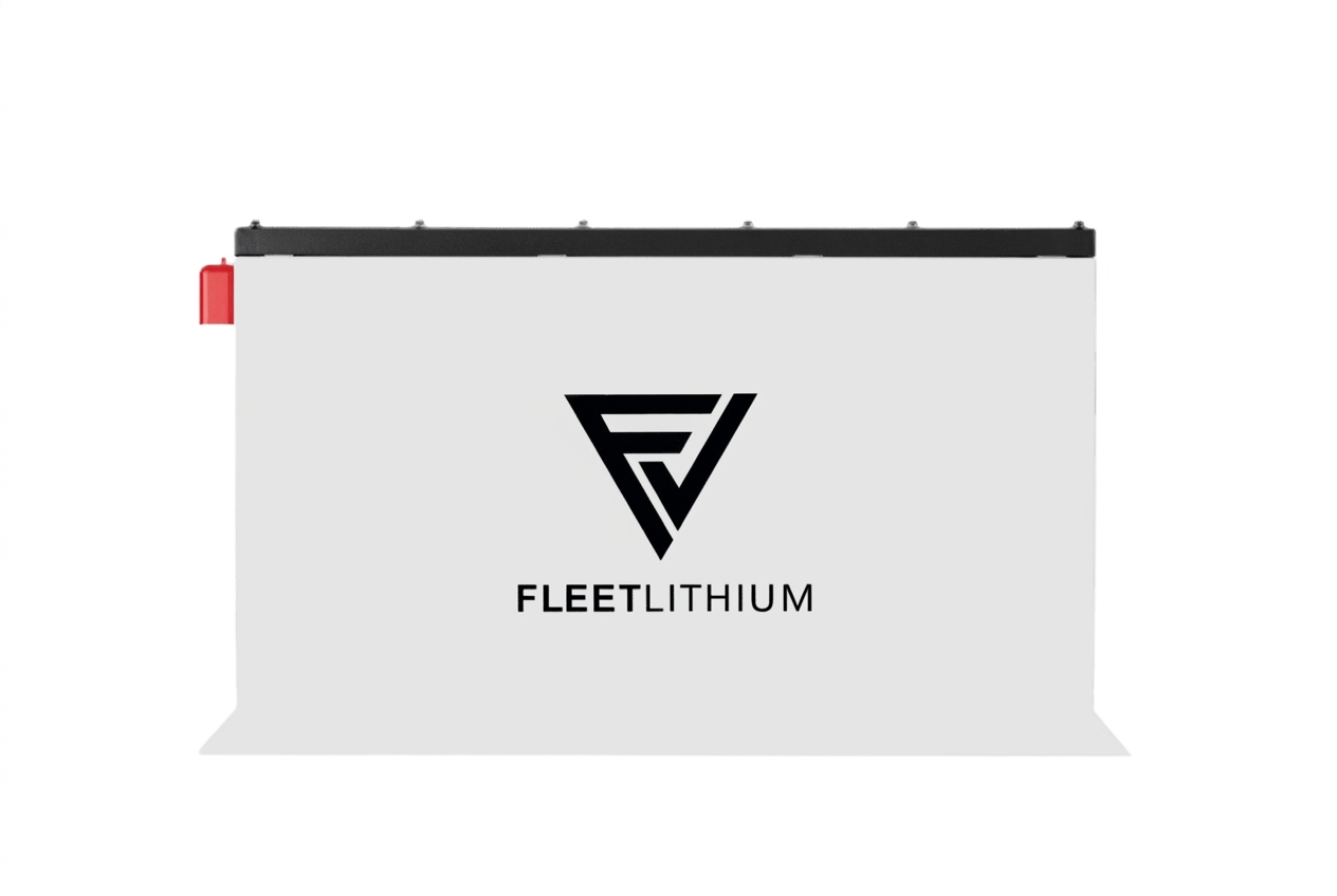 76.8V 168Ah Fleet Lithium Battery — NexGen BMS, white casing with black top, logo, and red terminal cover.