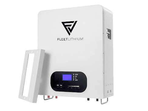 Fleet Lithium 48v Off-Grid Solar Inverter / Charger with 48V Battery Bundle, showing the battery unit with the Fleet Lithium logo and a mounting bracket.
