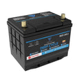 Fleet Lithium BlueMax Marine 12V 105Ah LiFePO4 Battery (Group 24) showcasing its top and side labels with