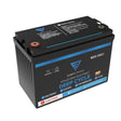 Fleet Lithium Ocean Elite 12V 160Ah Group 31 Marine Battery, front-left view, showcasing top terminals, product label with "Starting Battery Deep Cycle" and "MSDS UN38.3" markings.