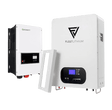 Fleet Lithium 48v Off-Grid Solar Inverter / Charger with 48V Battery Bundle, showing the inverter and battery units side-by-side with a mounting bracket.