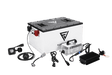 Fleet Lithium Star EV Sirius (All Years) (48V) Fleet Lithium Conversion Kit with the white battery pack, charger, digital gauge, and cables laid out. The battery has red and black terminals visible.