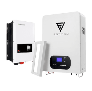 Fleet Lithium 48v Off-Grid Solar Inverter / Charger with 48V Battery Bundle, showing the inverter and battery units side-by-side with a mounting bracket.