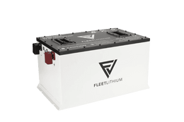 Fleet Lithium 76.8V 105Ah Fleet Lithium Battery — NexGen BMS, showing the white case and black top with red and black terminals on the side.