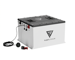 Fleet Lithium 76.8V 168Ah Fleet Lithium Battery Bundle — NexGen BMS with charging cable, voltage meter, and terminal covers, showcasing the overall product bundle from an angle.