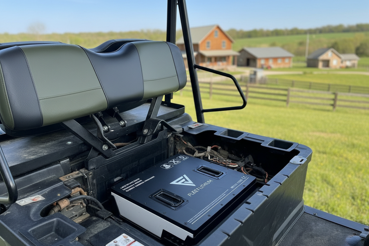 Close-up of Fleet Lithium 72V conversion kit wiring and connections for Bad Boy Recoil