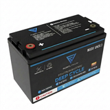 Black Fleetlithium 12V 195Ah LiFePO4 Deep Cycle Battery, Front angle view.