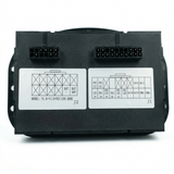 Black EV controller unit with dual connector ports and wiring diagrams on labels.