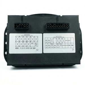 Black EV controller unit with dual connector ports and wiring diagrams on labels.