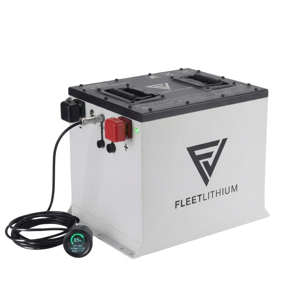FleetLithium Evolution Forester 6 Plus 48V battery kit with digital display monitor.