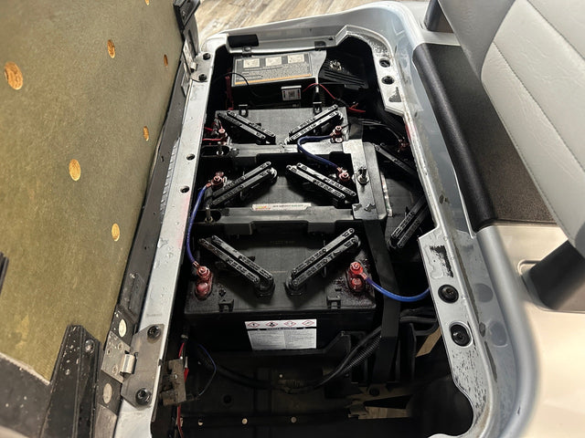 EZGO RXV / Freedom RXV (2008-2022) 48V Lithium Battery Conversion Kit — Fleet Lithium - factory battery tray this kit's mounting bracket is matched to