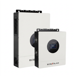 ECGSOLAX Fleet Lithium 7KW 12KW Hybrid Solar Inverter 48V 110V 240V Split Phase Pure Sine Wave Inverter With MPPT 120A 20A Solar Charger displayed with fans and digital screen.
