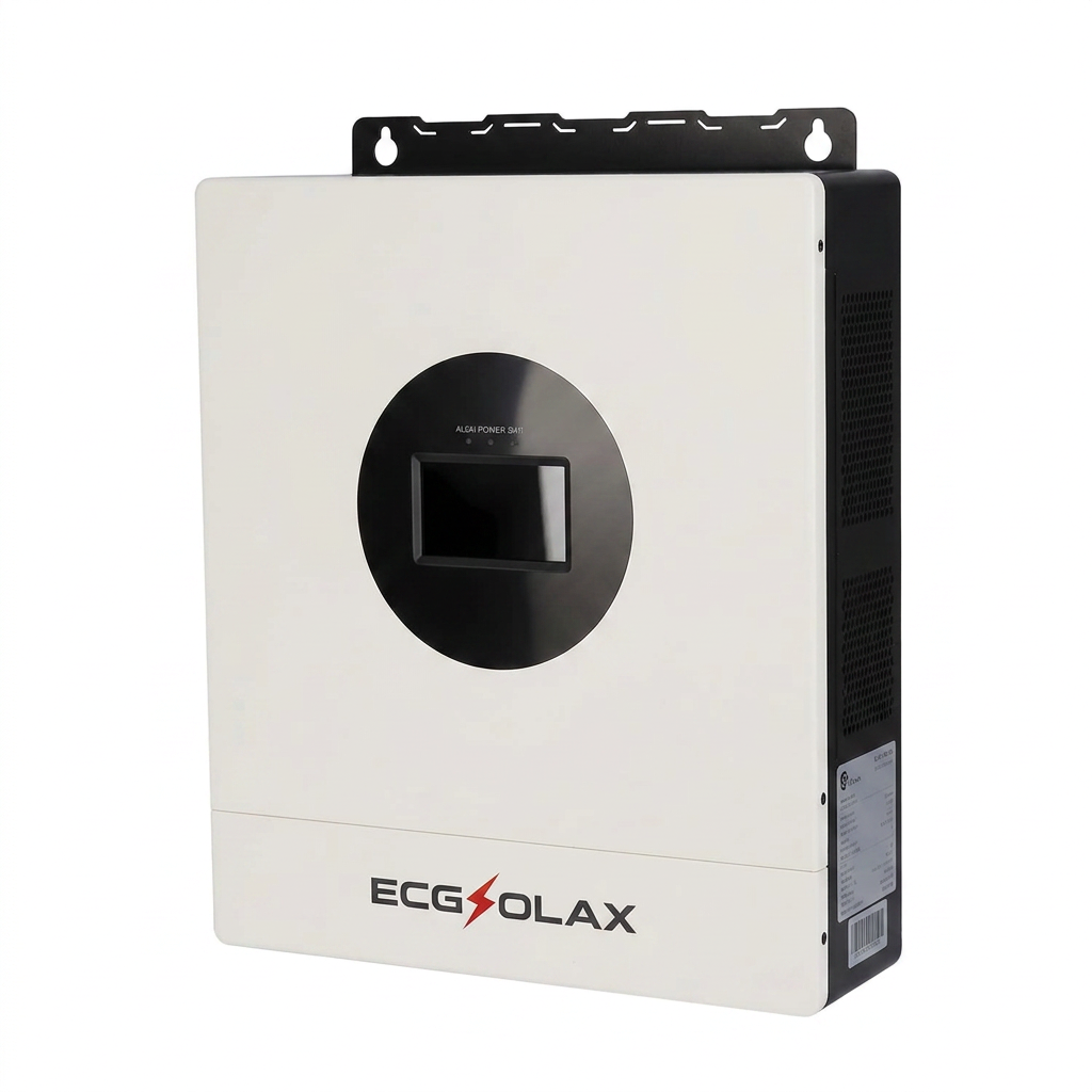 ECGSOLAX Fleet Lithium 7KW 12KW Hybrid Solar Inverter 48V 110V 240V Split Phase Pure Sine Wave Inverter with MPPT 120A 20A Solar Charger, front view.