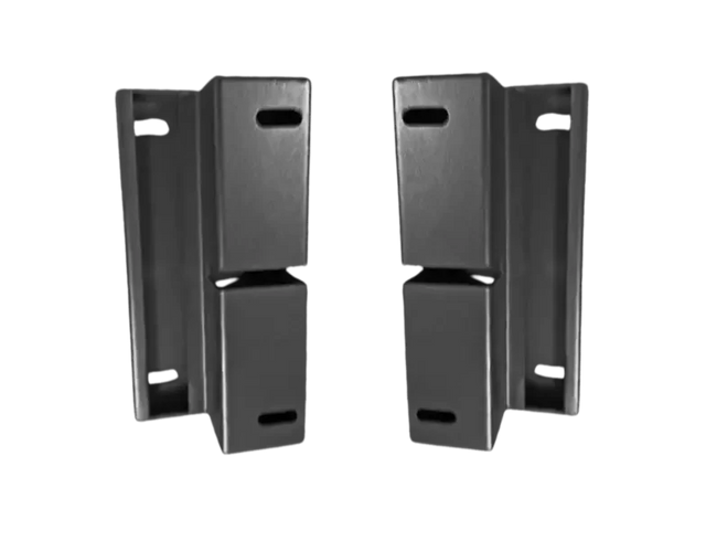 Fleet Lithium Battery Tray Mounting Bracket (2-Pack) shows two dark grey metal brackets with multiple mounting slots, viewed from the front.