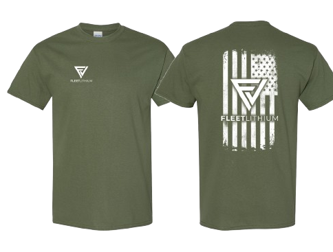 Military Green Men's Fleet Lithium T-Shirt White Logo Print