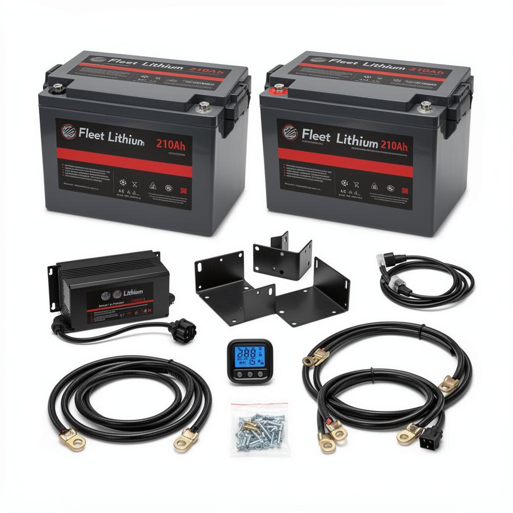 Lvtong A617.2+2G (2026-Current) 48V 210Ah lithium battery bundle — dual 105Ah packs, charger, cables and SOC gauge
