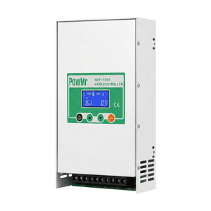 Fleet Lithium - High Performance Lithium Batteries PowMr MPPT 80A/100A Solar Charge Controller Max PV 160V Auto 12V 24V 36V 48V for Lead Acid Lithium Battery Regulator Solar Home — Fleet Lithium PowMr MPPT 80A/100A Solar Charge Controller: white unit with green display, view of terminals.