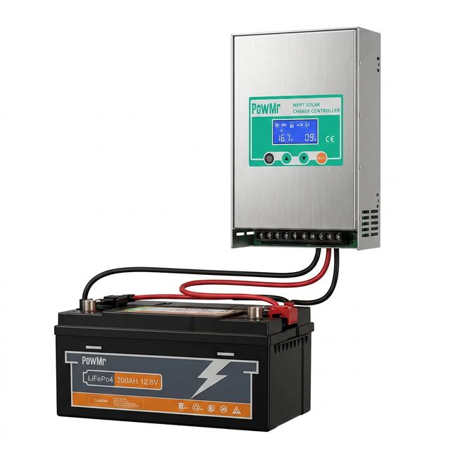 Fleet Lithium - High Performance Lithium Batteries PowMr MPPT 80A/100A Solar Charge Controller Max PV 160V Auto 12V 24V 36V 48V for Lead Acid Lithium Battery Regulator Solar Home — Fleet Lithium PowMr MPPT 80A/100A Solar Charge Controller with 12.8V 200AH LiFePO4 battery.