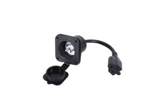 Fleet Lithium AC Connector 200mm (AC0219) showing the female three-prong connector and the male three-prong plug on a white background